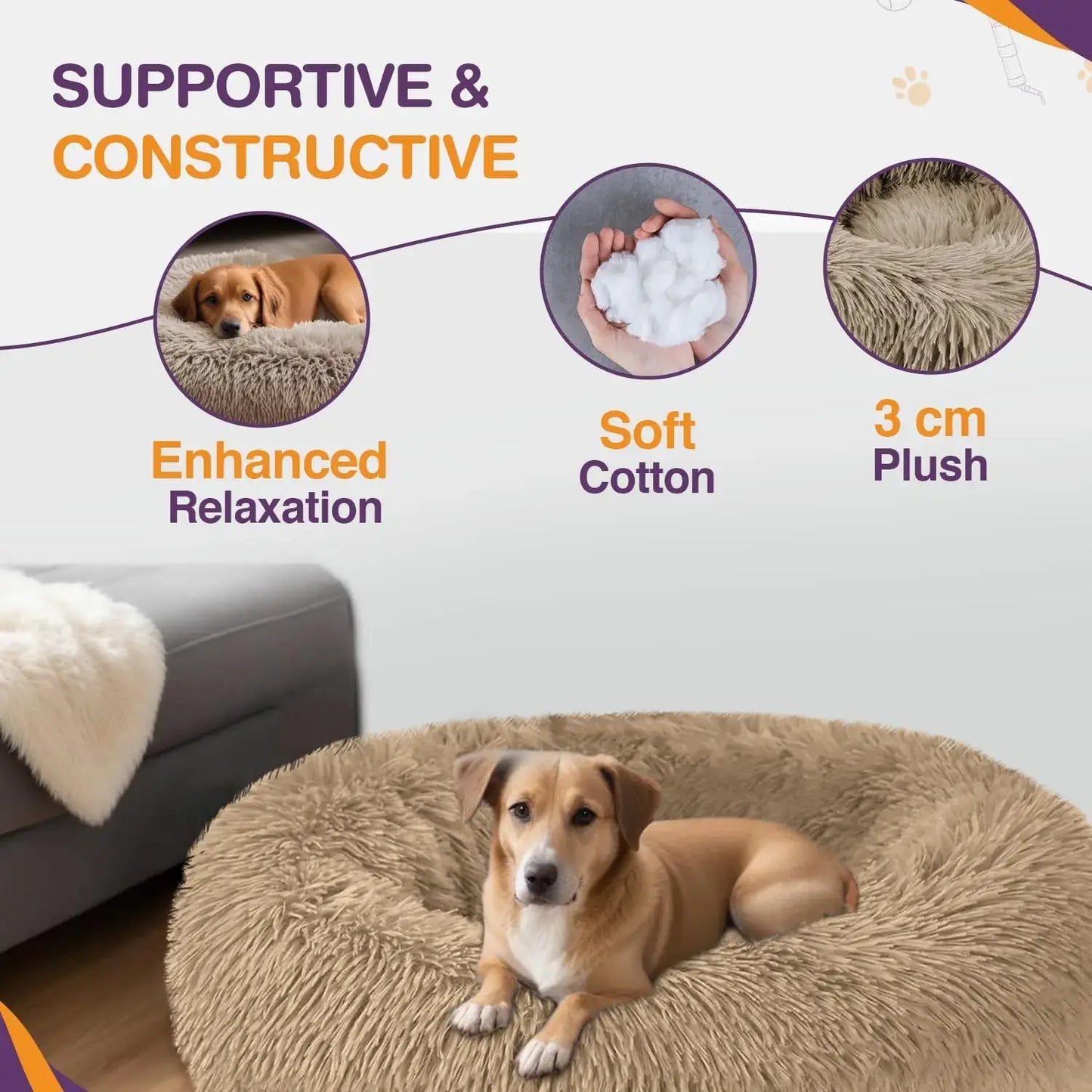 beige donut dog bed