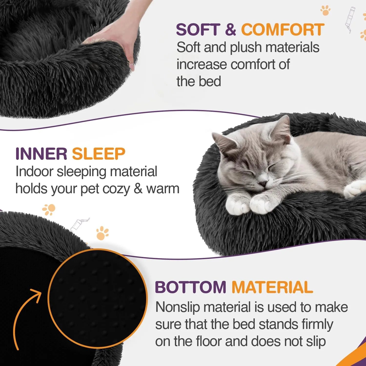 Dark Grey Donut Plush Cat Bed