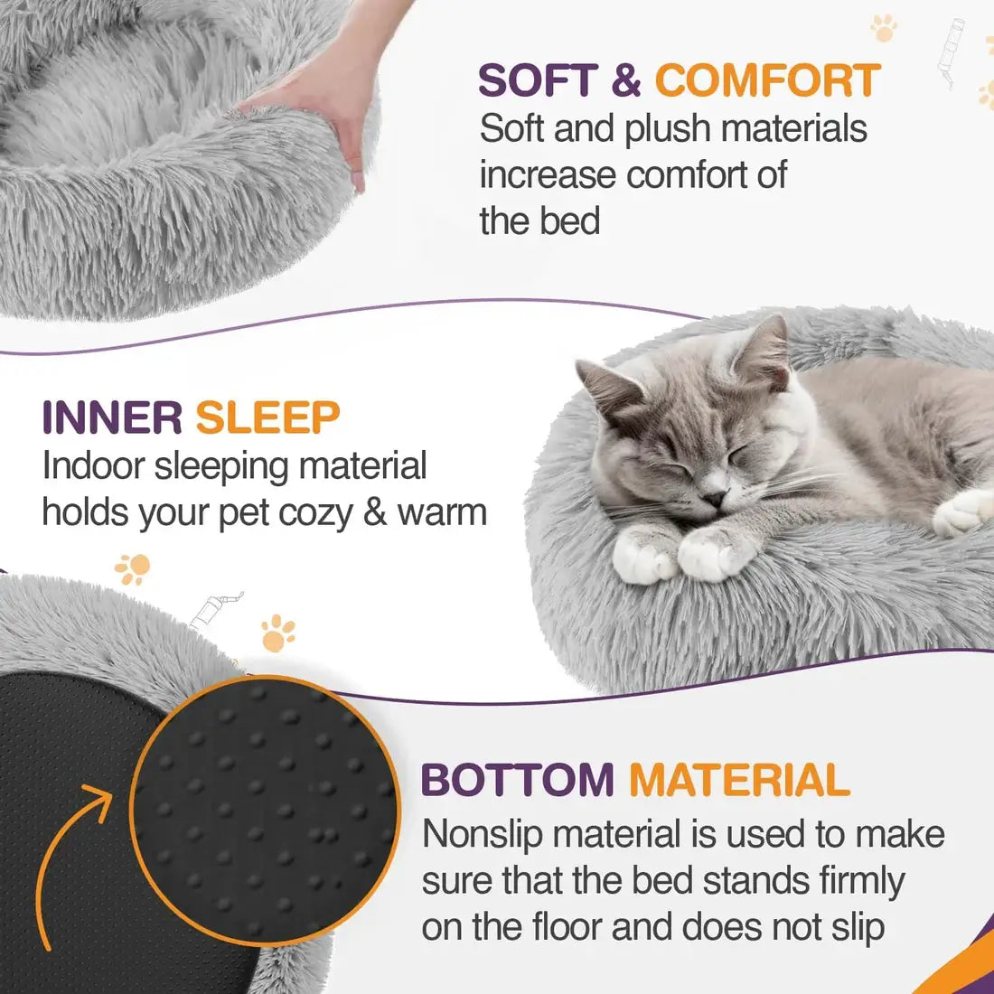 A Cat in lying in grey Donut Cat Bed