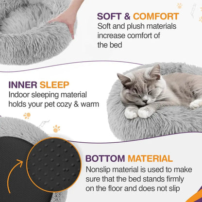 A Cat in lying in grey Donut Cat Bed
