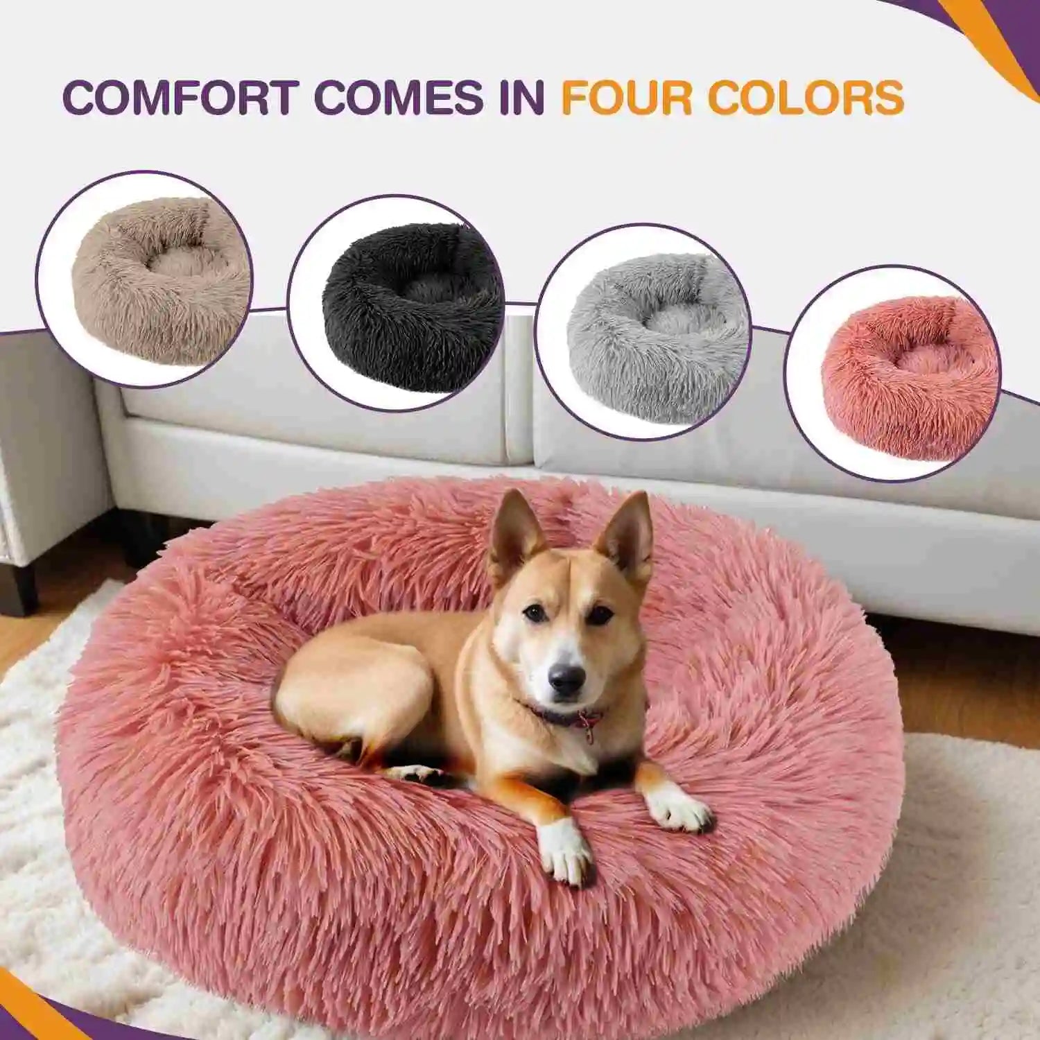 Pink donut dog Bed is also available in 4 colors