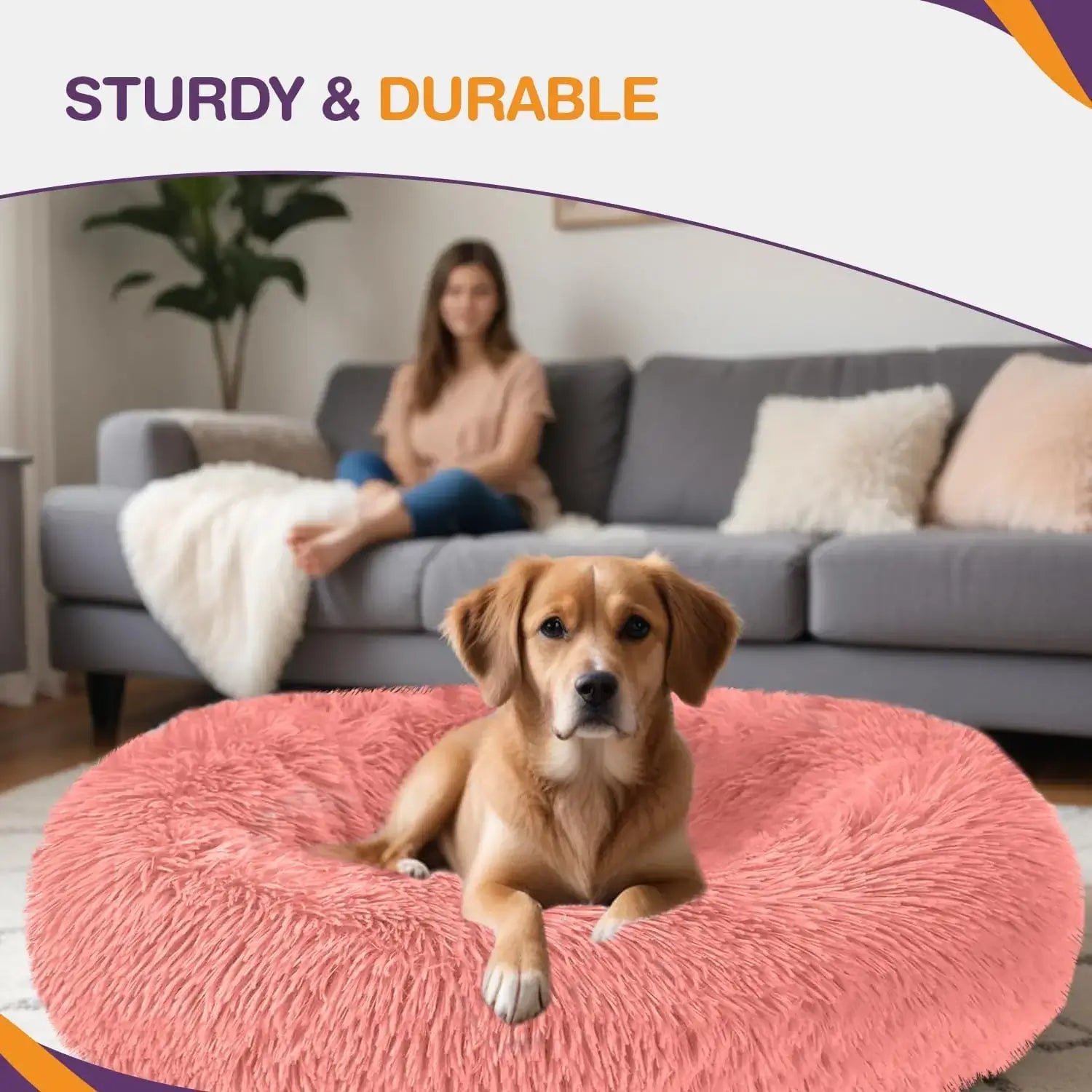 Pink fluffy dog bed​