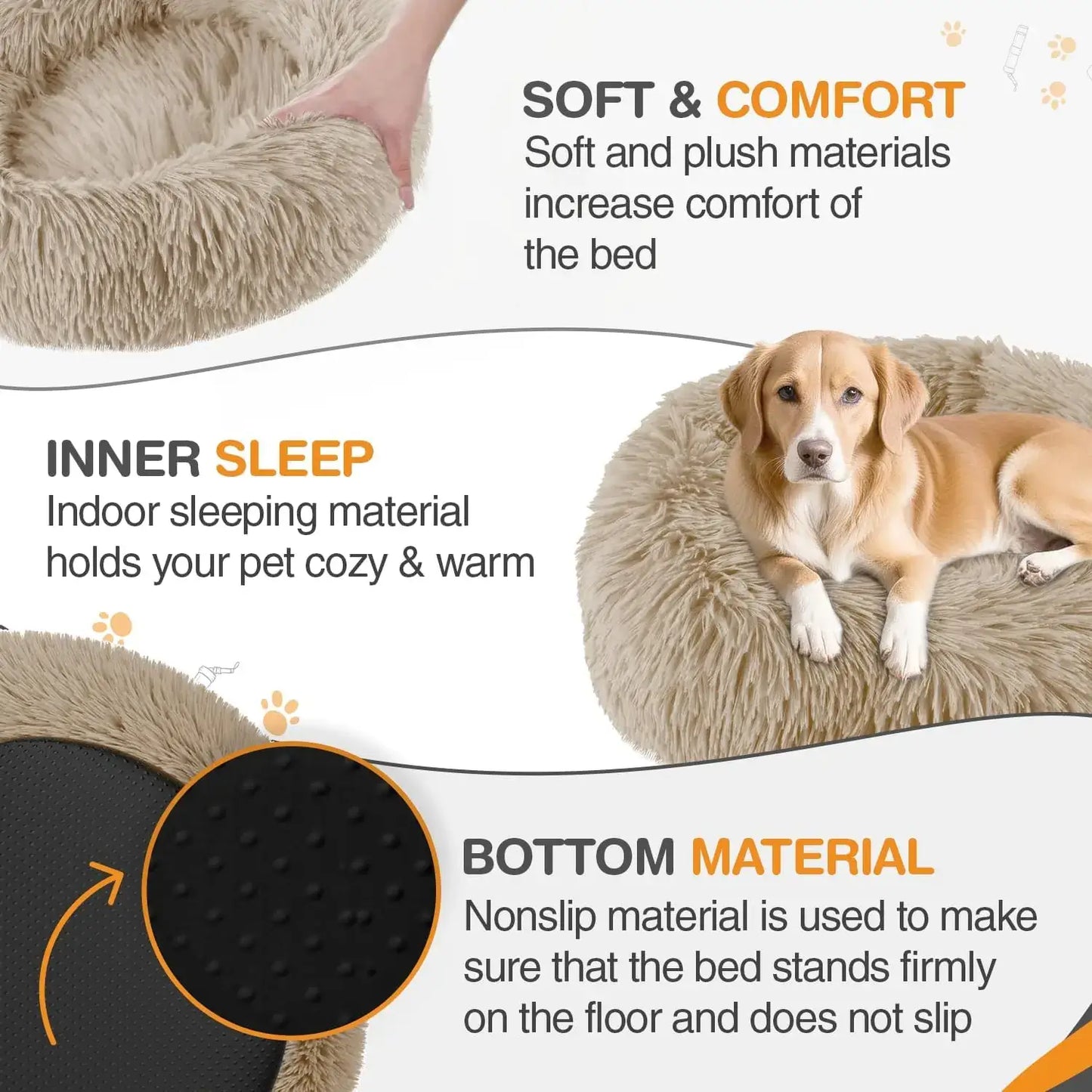 beige fluffy dog bed​