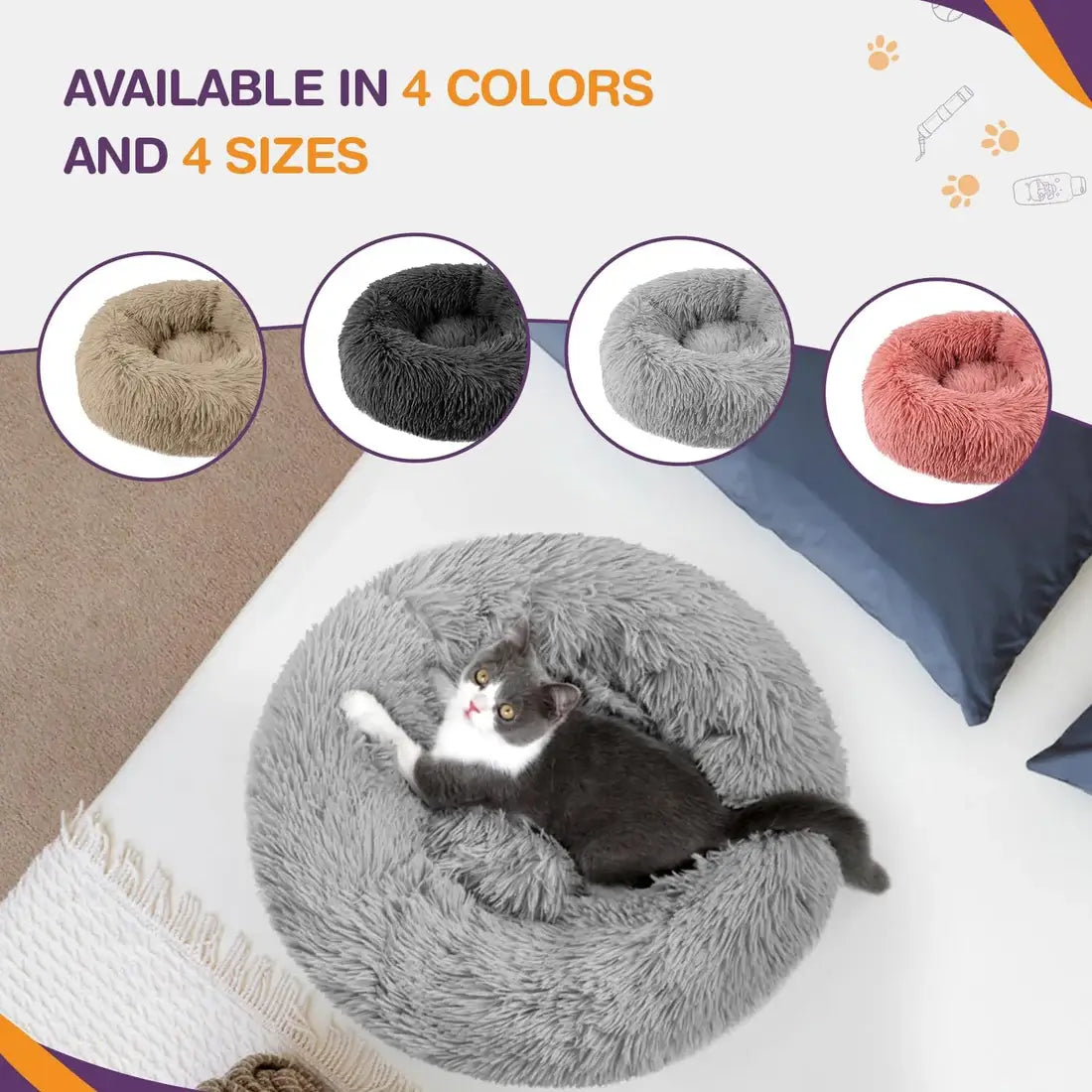 cat donut bed​s in 4 colors