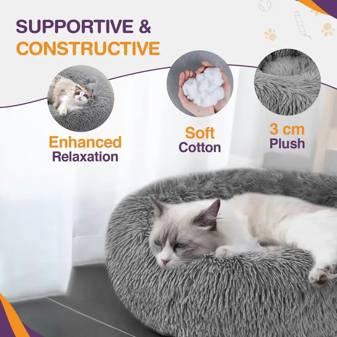cat lying in grey cat bed​