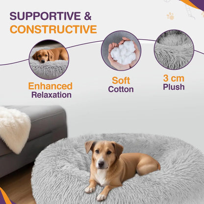 grey plush dog bed