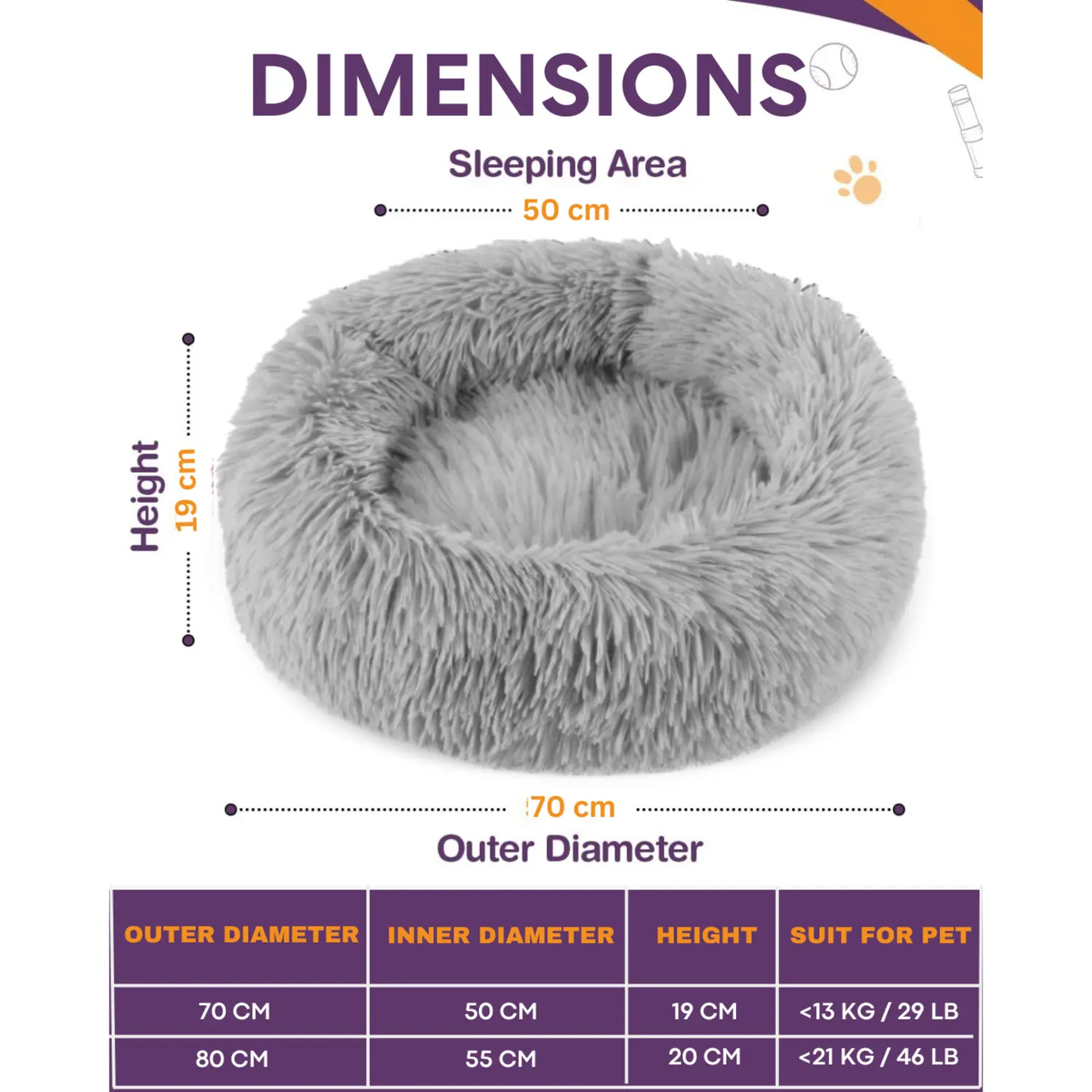 grey donut dog bed size chart