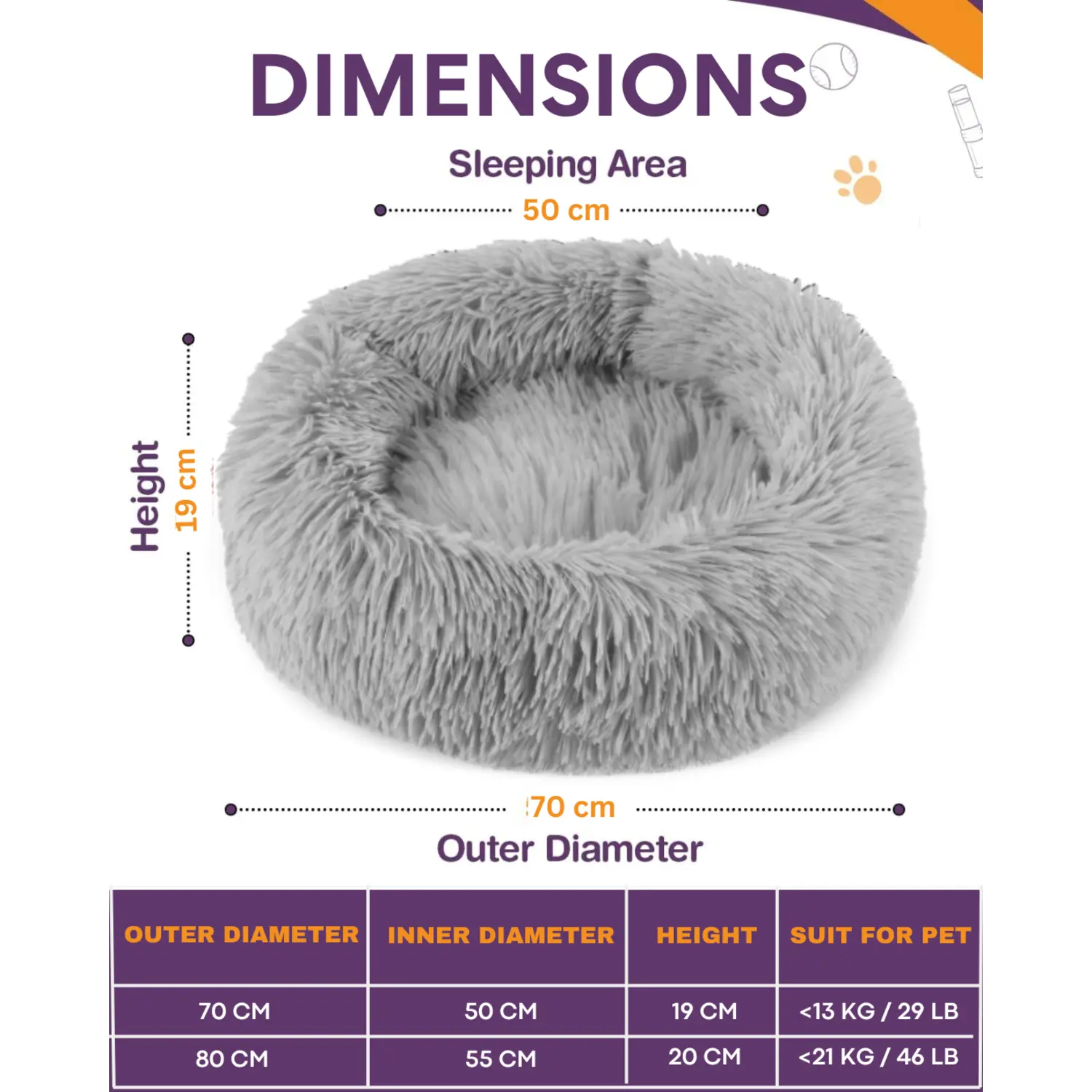 grey donut dog bed size chart