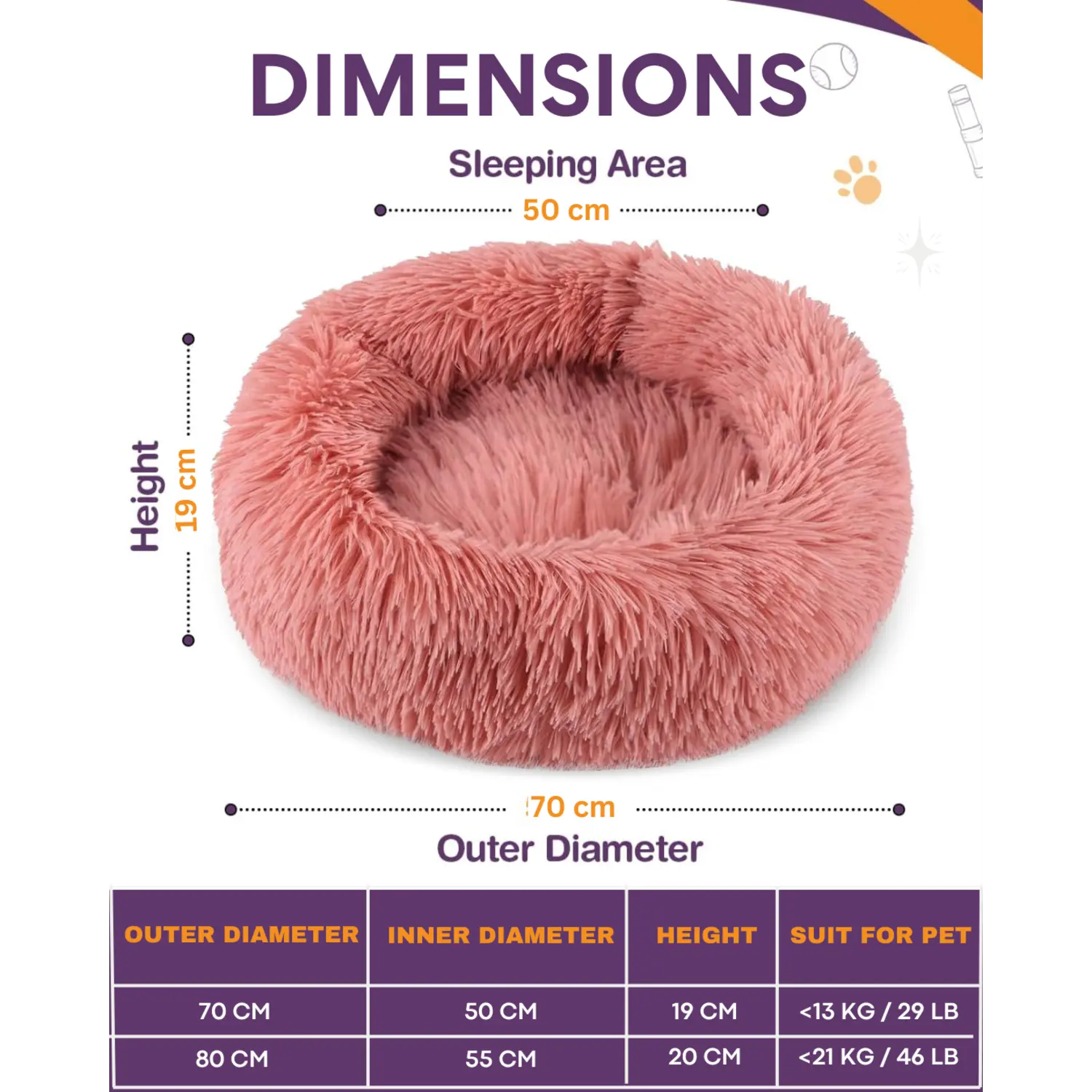 pink donut dog bed size chart